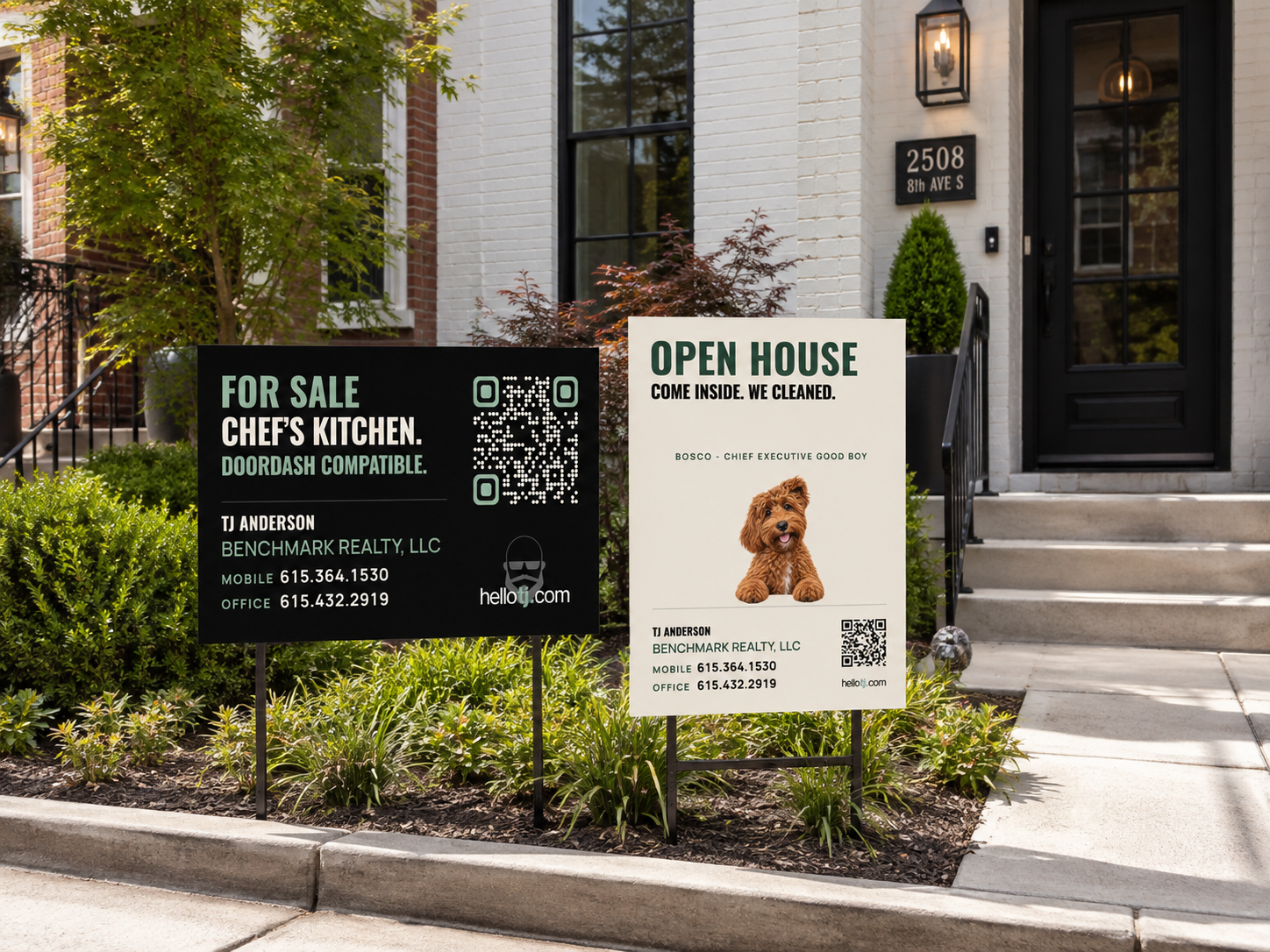 helloTJ for sale and open house yard signs on 8th Ave S